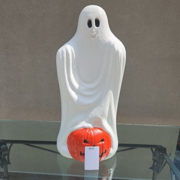 Vintage Blow Mold Ghost with Pumpkin Halloween Display 33" Home Decor 1970'S - Picture 2 of 11